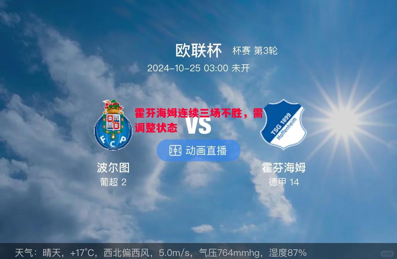 霍芬海姆连续三场不胜,需调整状态 霍芬海姆连续三场不胜,需调整状态